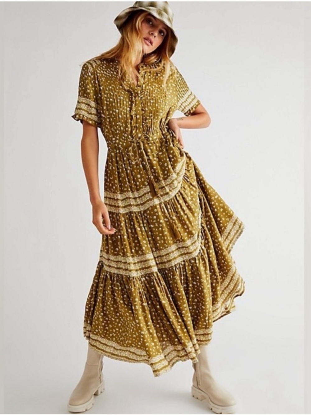 Free People Rare Feelings Maxi Dress in Olive Green S NWOT